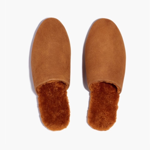 NWT TKEES Ines Shearling Camel Sandal Flats US 9 EU 40 Loafers Suede Mules Tan - Picture 2 of 10